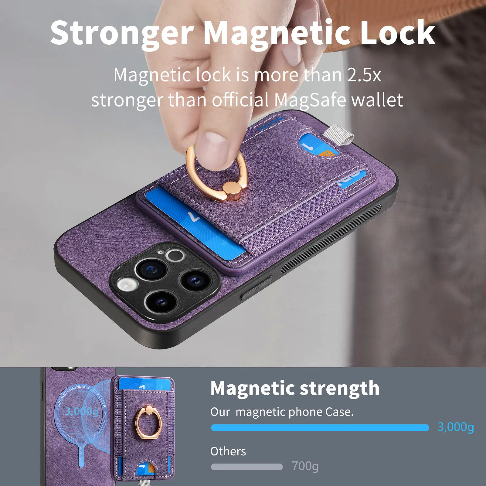 in Detachable Cards Solt Ring Holder Case For iPhone 15 Pro