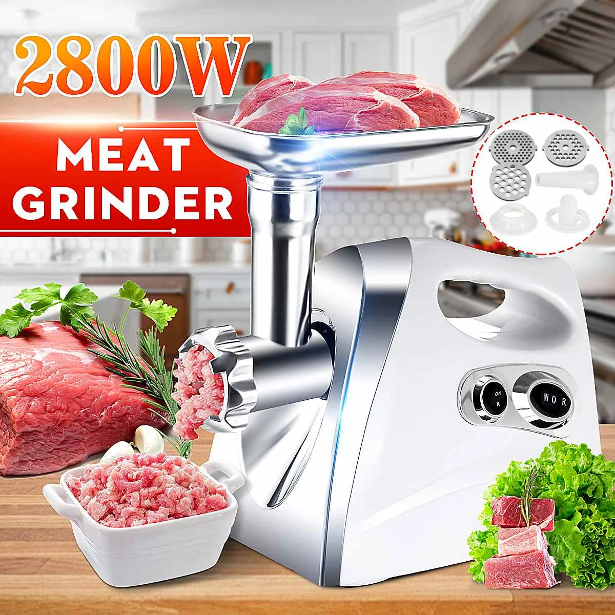 Winholder 3000W Electric Meat Grinder Stainless Steel Grinding Plate Food  Sausage Stuffer Maker