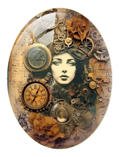 10 개/몫 Steampunk 기어 소녀 꽃 타원형 사진 유리 카보 숑 플랫 백 데모 플랫 백 카메오 Diy 쥬얼리 만들기 용품