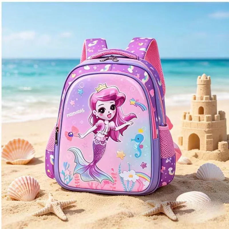 Kids Backpack Purple Girl Elementary Primary School Backpacks Kindergarten Bookbags 3D Mermaid Cute Children Shoulder School Bag 4