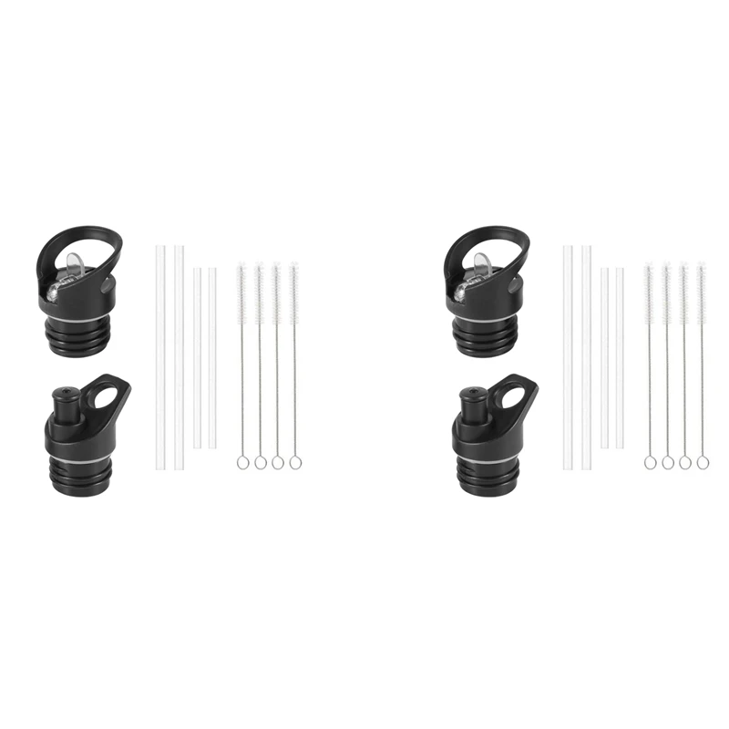 2X Coperchio In Paglia Per Bottiglia D'Acqua Sportiva, 12 Oz, 18 Oz, 21 Oz, 24 Oz Tappo In Paglia A Prova Di Perdite, Tappo A Scatto, 8 Cannucce, 8 Sp
