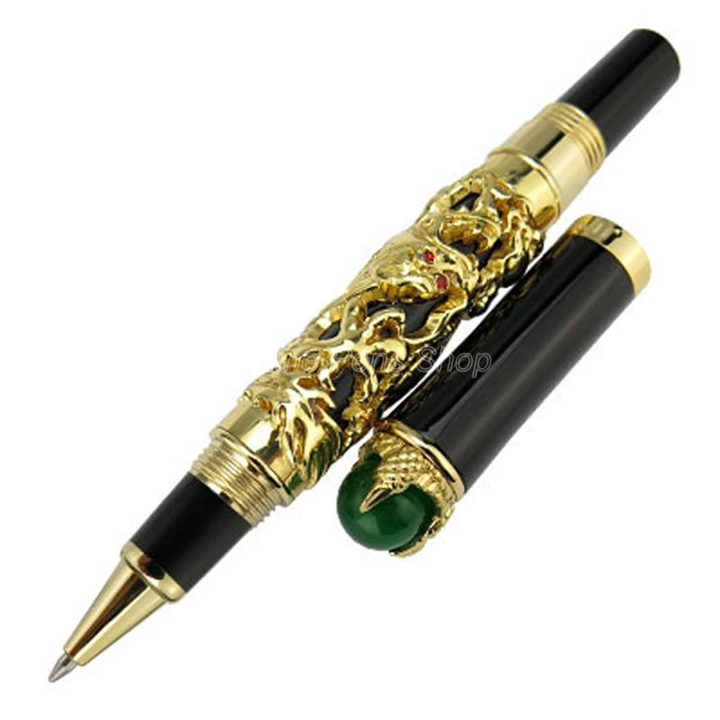 

Jinhao Elegant Dragon King Rollerball Pen Metal Embossing Green Jewelry on Top Golden Drawing Writing Gift Pen JR005