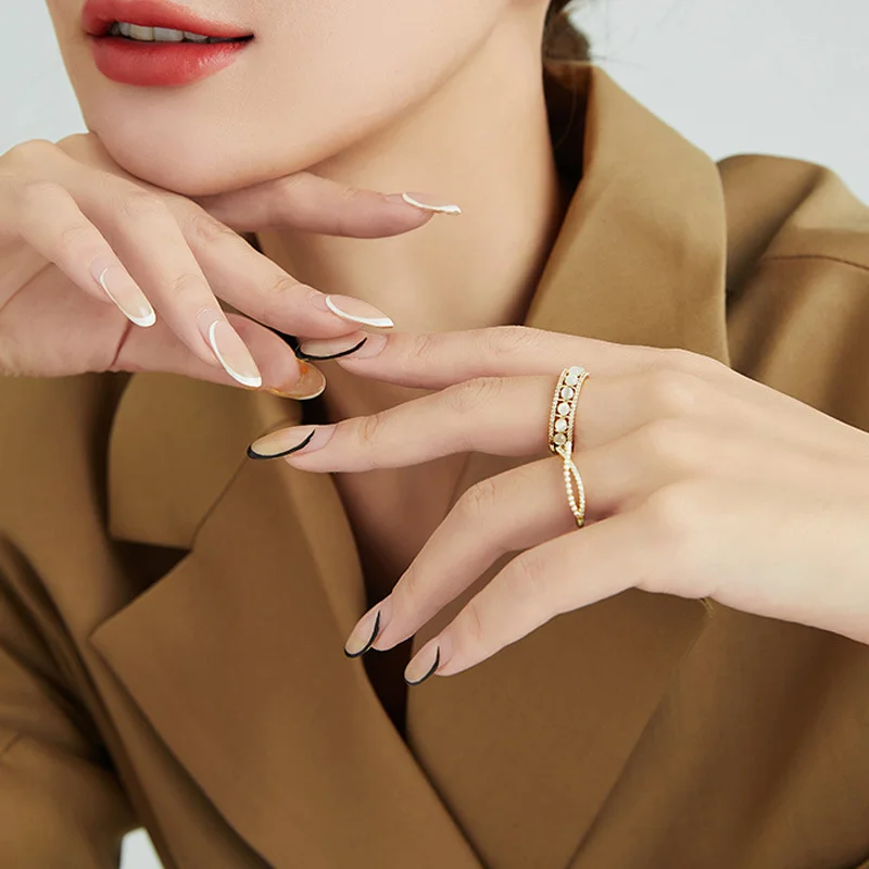 여성용 진주 크로스 링, 독특한 디자인, 고급 고양이 눈 지르콘, 개성 있는 오픈 링, 조절 가능한 핏, 기하학적 스타일 용수철