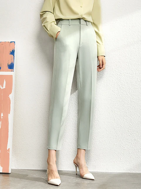 Amii Minimalism Spring Female Offical Lady Blazer Women,Lace Vneck Tanks,High Waist Women's pants Female Shorts 12060909 green pant