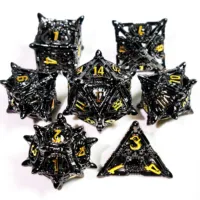 "DnD Dice Set - 7 Piece Sharp Edge Zinc Alloy Dice, Metal Hollow Beast Pattern, Silver for RPG & Tabletop Games" 1