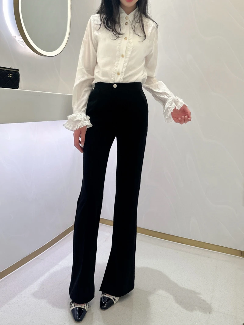 

High Street Women's Fashionable, Simple and Versatile Short Suit Pants with High Waist, Slim Fit, and Micro Pull Black Pants