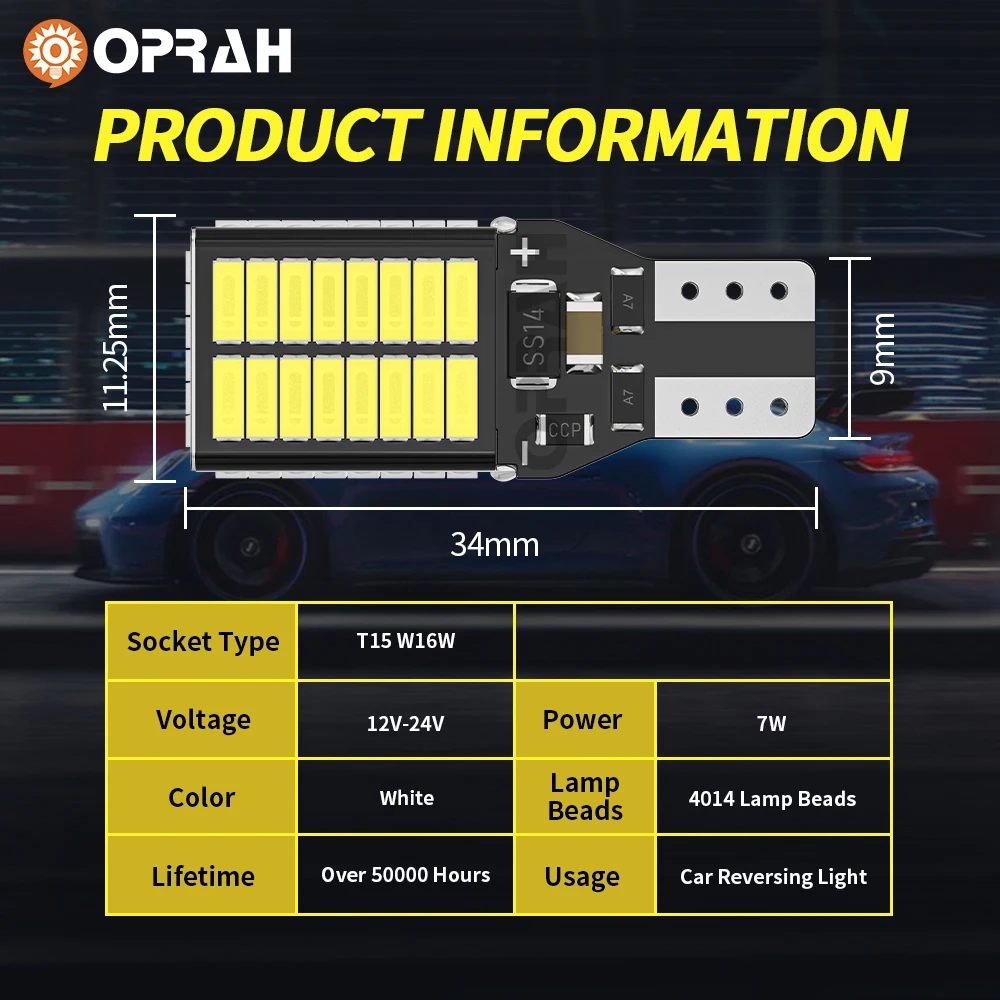 Oprah ڵ   ڵ ,  , 912 921 4014 54SMD LED Canbus, ſ  2800Lm, 6000K ȭƮ, T15 W16W, 2 