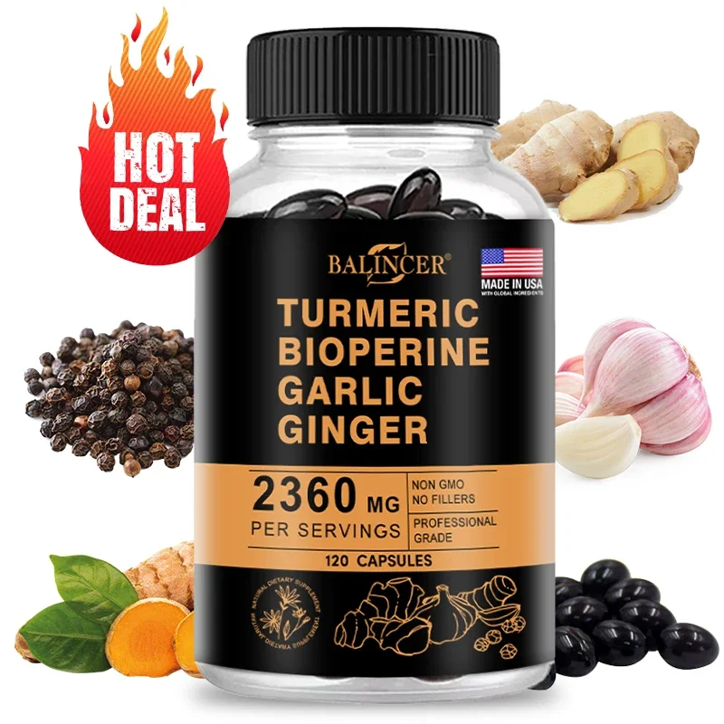 Turmeric Ginger Supplement 4-in-1 2360 Mg with Pepperin Garlic Curcumin Black Pepper For Joint Digestive & Immune Support