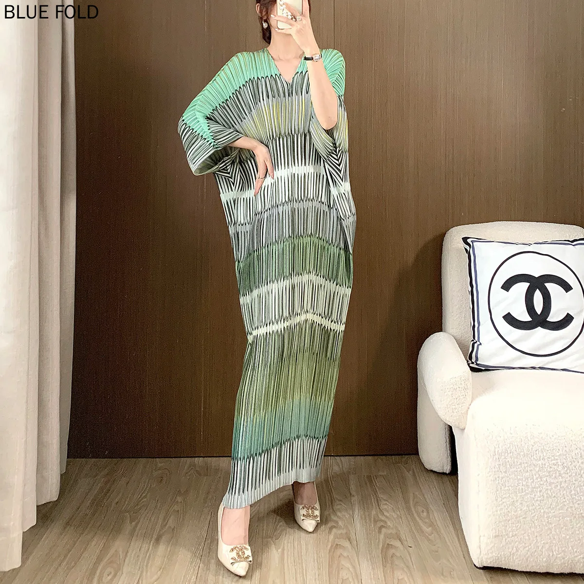 

MIYAKE/длинное платье с рукавами «летучая мышь», элегантное и высококачественное стильное плиссированное платье в Центральной и Восточной Европе