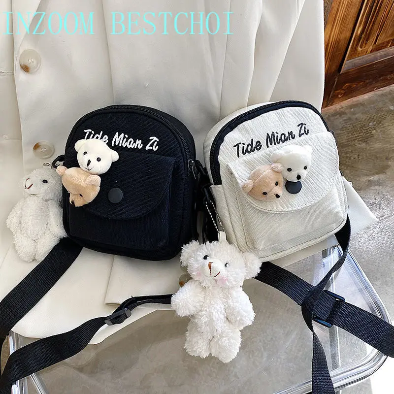 

2023 New Canvas Harajuku Cute Girl Messenger Bag Korean Version Simple Retro Student Multi-function Fashion All-match Package