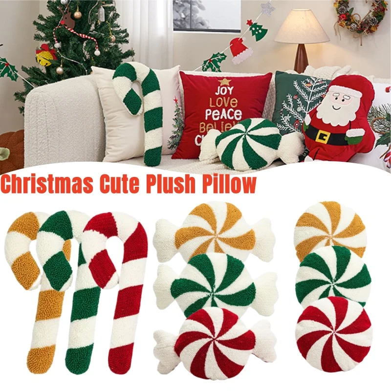 Christmas Plush Candy Cane Throw Pillow Soft Sofa Cushion Festival Heteromorphic Decorative Pillow Doll For Christmas Decoration