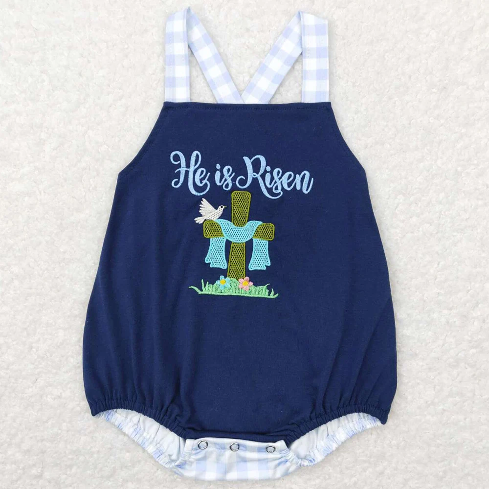 Baby Girls Clothes Easter He Is Risen Embroidery Kids Sibling Clothing Girls Boys Boutique Outfit Match Baby Rompers kids clothing set