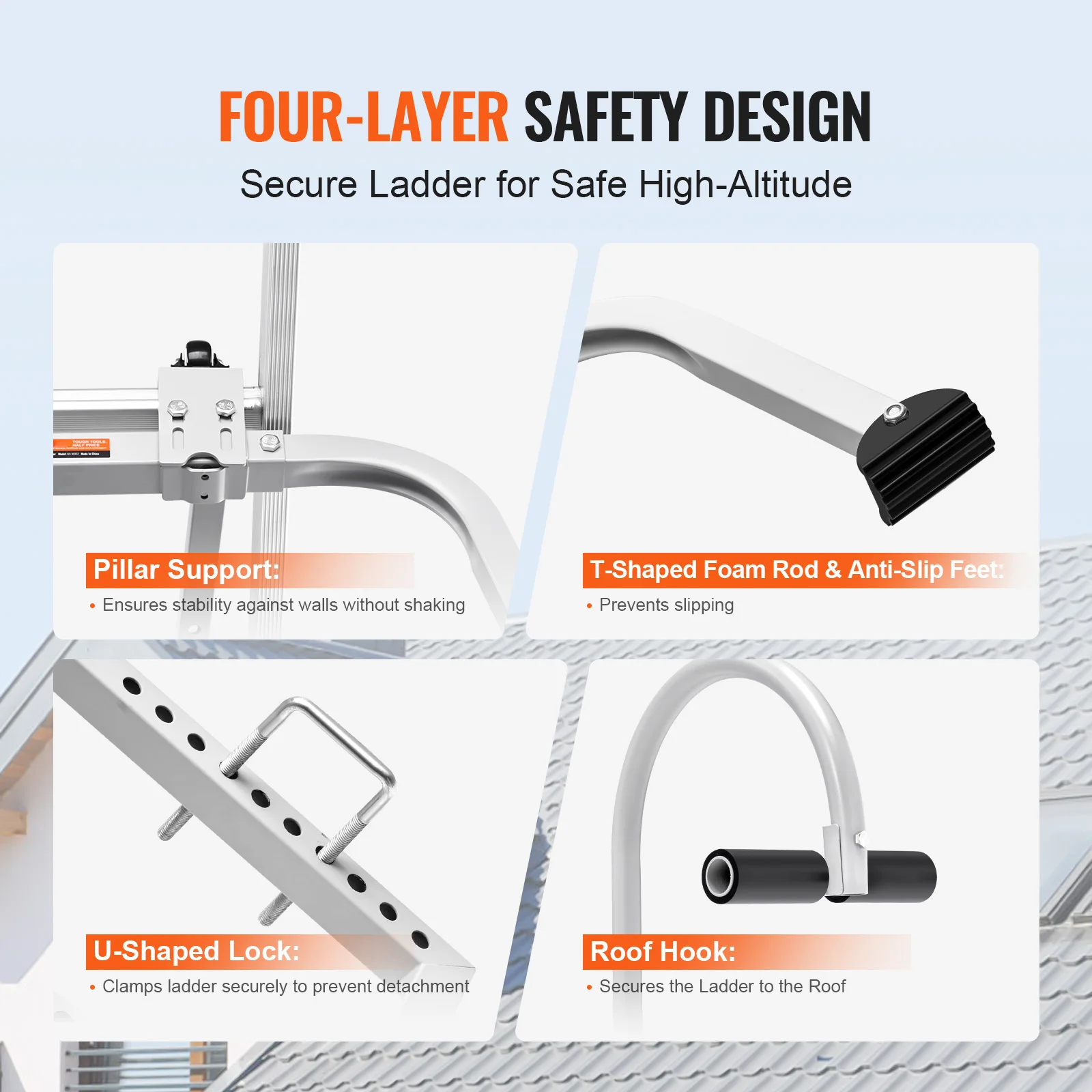 Ladder Stabilizer 2 in 1 Extension Wall Ladder Standoff Hook Roof Ridge Accessories Horizontally and Vertically