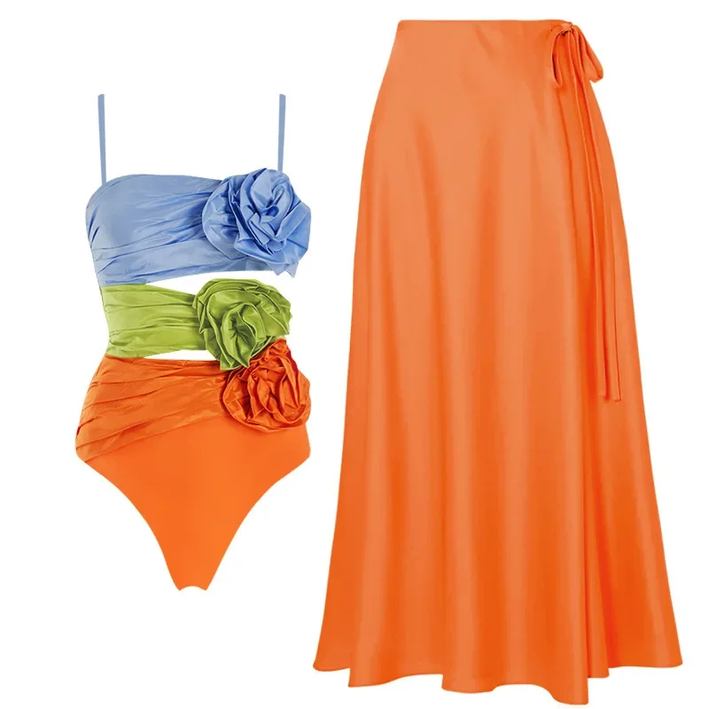 

Three-color Flower Bikini Set, High Waist Swimsuit, Sexy Suit, Beachwear, Cover Up, 3 Colors