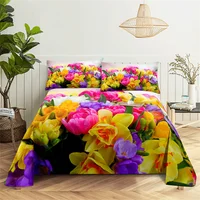 Colorful Rose Queen Sheet Set Girl, Lovers Room Bedding Set Bed Sheets and Pillowcases Bedding Flat Sheet Bed Sheet Set 1
