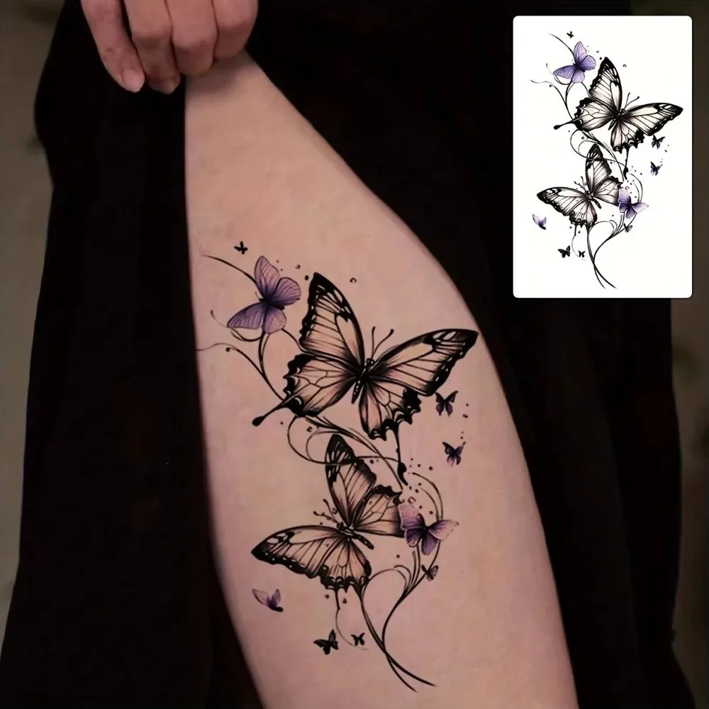 1Pc Fashionable Cool Temporary Tattoo Sticker Colorful One-Time Use Couple Fake Tattoo Butterfly Design Body Paint