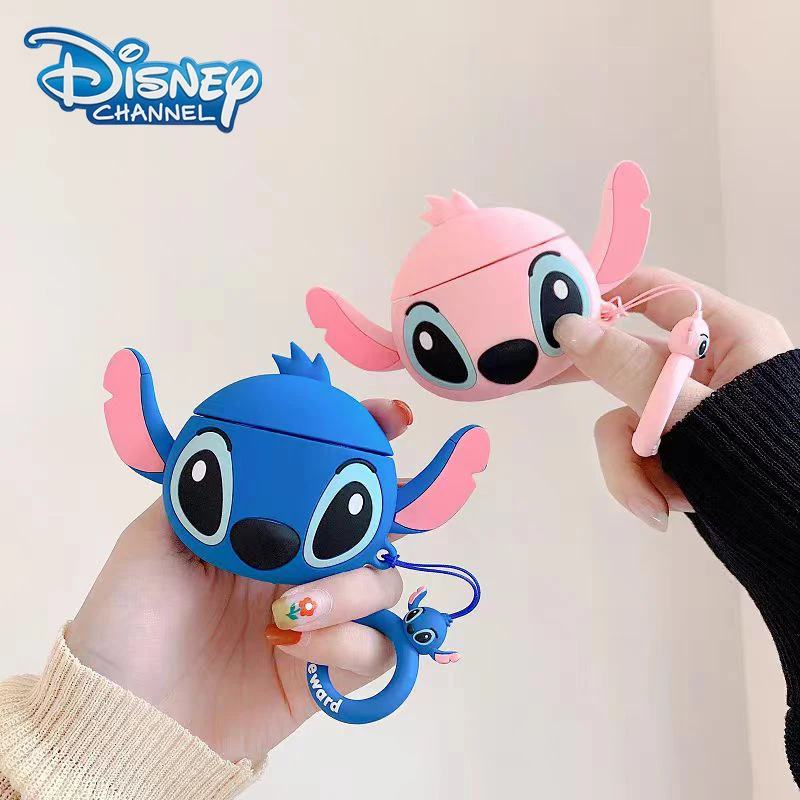 

Kawaii Ins Stitch Disney Anime Figure Pink AirPods Case with Keychain Cute Stitch Friend Angel Soft Silicone AirPods Pro Case