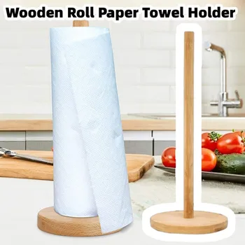 Kitchen Wooden Roll Paper Towel Holder Bathroom Tissue Stand Dining Table Vertical Napkins Rack Toilet Storage Accessories 1