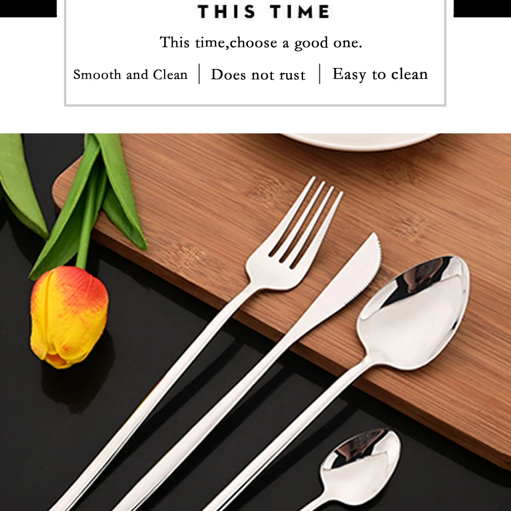 Description Picture 3 of itemWestern Cutlery Set 24 Piece Tableware Set Stainless Steel Dinnerware Black Silver Spoon Fork Knife Dinner Set Home Flatware