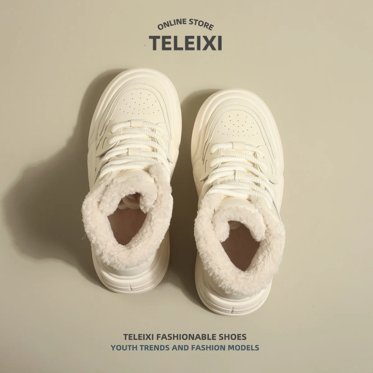 Teleixi Bray Nougat 페이스트리  두꺼운 바닥 기모 두꺼운 스노우 부츠 여성 2023 따뜻한 방수면 패딩 신발