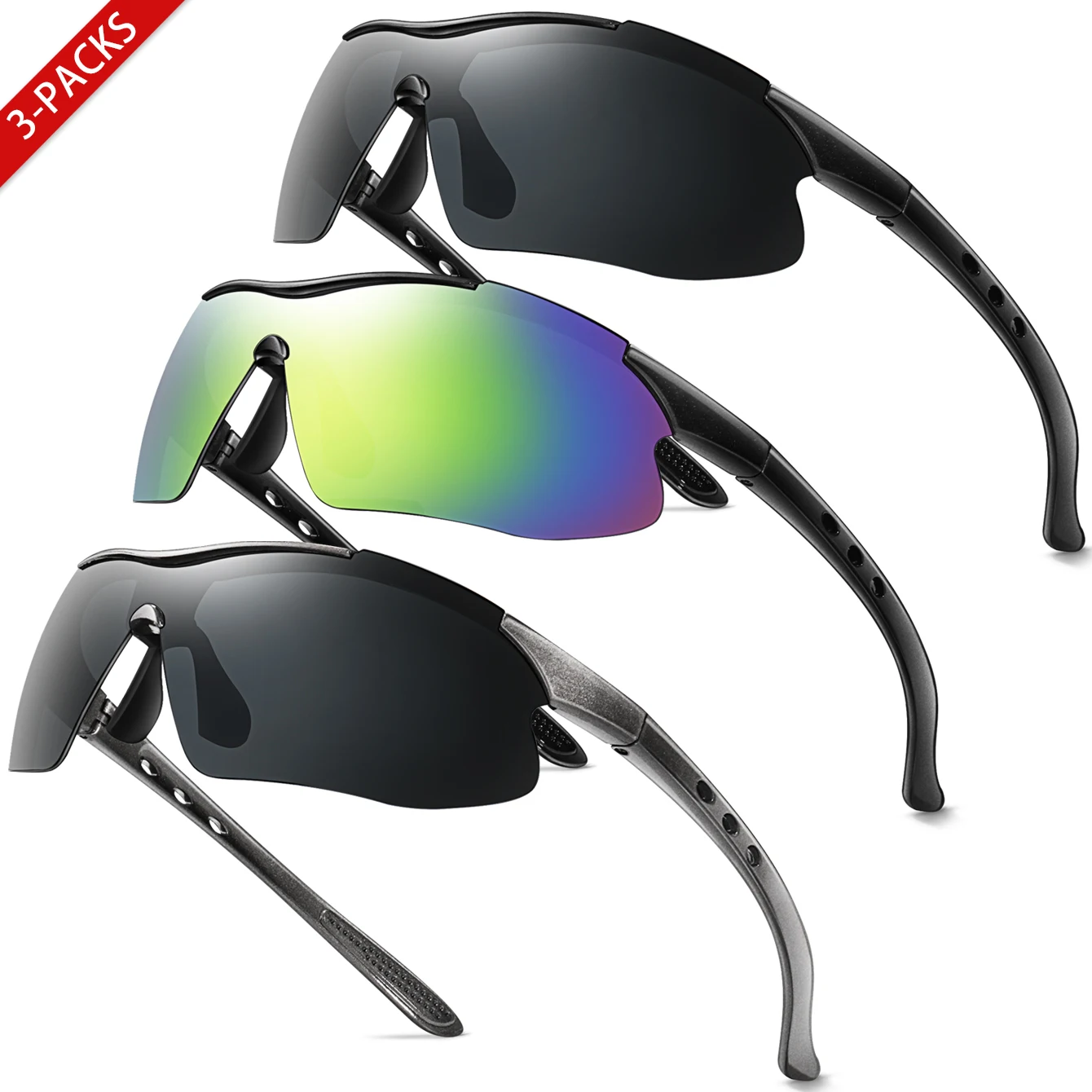 3 Pairs Unisex Cycling Sunglasses UV Protection Outdoor Activities