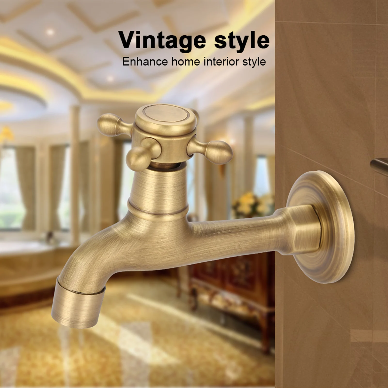 garden bibcocks washing machine faucet water tap faucet Wall Mount Bibcock Retro Brass Small Pool Tap Decorative Outdoor Garden Faucet Washing Machine Mop WC Single Cold Water Taps