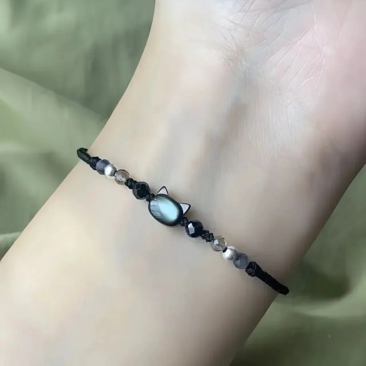 Couples Minimalist Bracelets - 2pcs Natural Moonstone Obsidian  Cat Jewelry Gifts