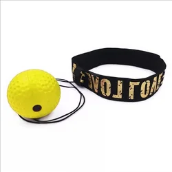 Muay Thai Boxing Speed Ball with Head Band for Enhanced Reaction Training (Yellow)