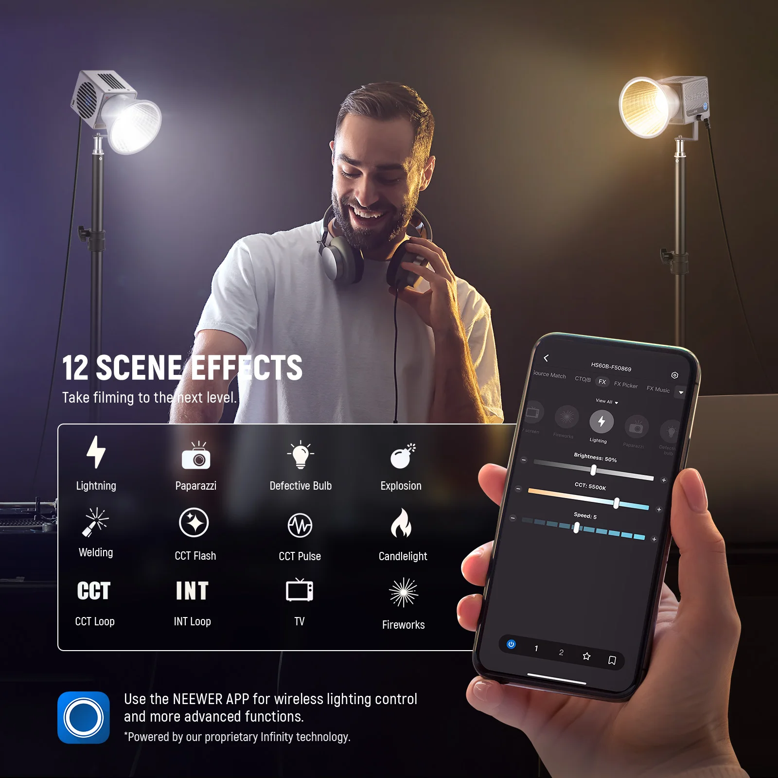 NEEWER-HS60Bミニビデオライト,アプリケーション制御付き