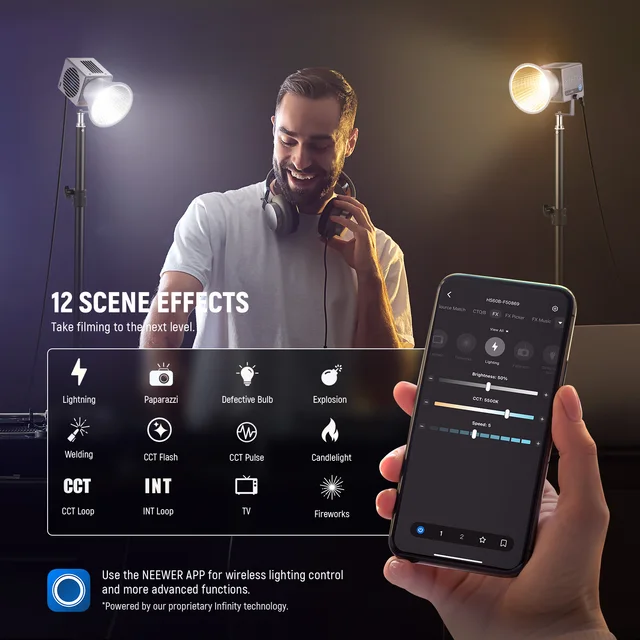 Luce LED NEEWER HS60C RGB 60W | Controllo APP/2.4G | COB Dimmerabile Per Video E Streaming - Foto 11