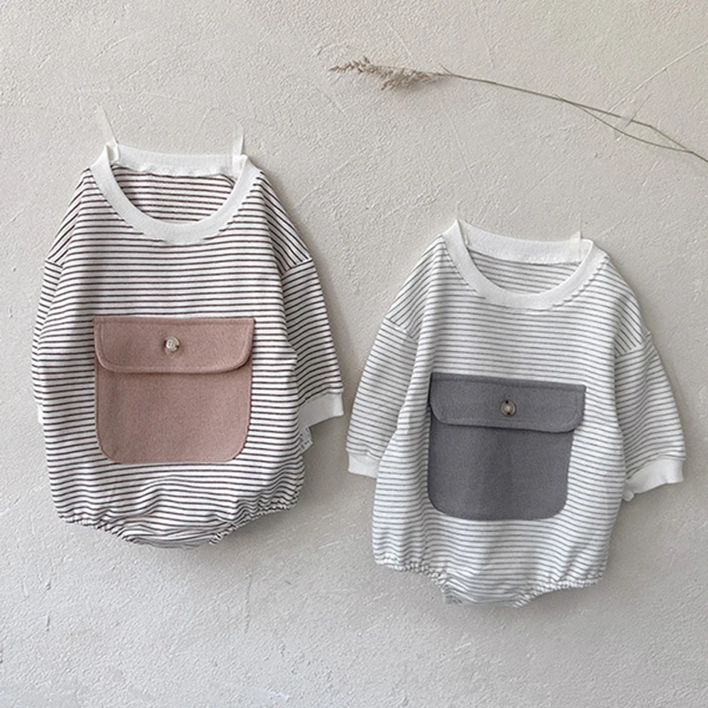 

Комбинезон Полосатый с длинным рукавом для новорожденных мальчиков и девочек, на весну-осень