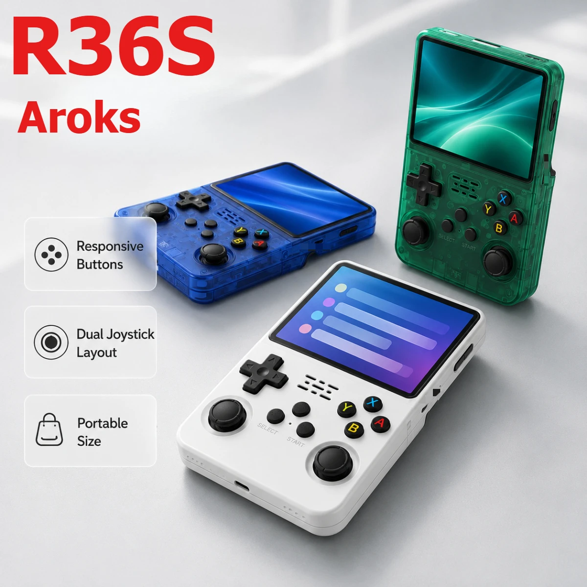 아르코스 R36S 레트로 휴대용 게임 콘솔 오픈소스 3.5인치 IPS HD 4K 64G/128G 20000/40000 게임 포터블 게임기