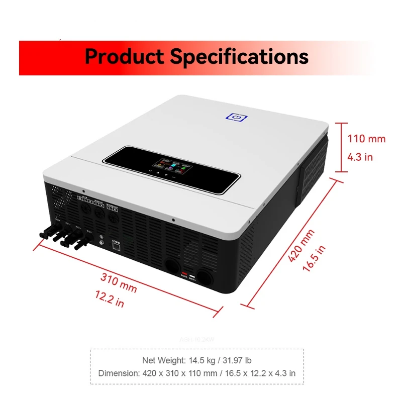 ECGSOLAX 10.2KW 하이브리드 태양광 인버터 48V 230VAC 듀얼 MPPT 180A 충전 컨트롤러 PV 최대 500VDC 순수 사인파 인버터