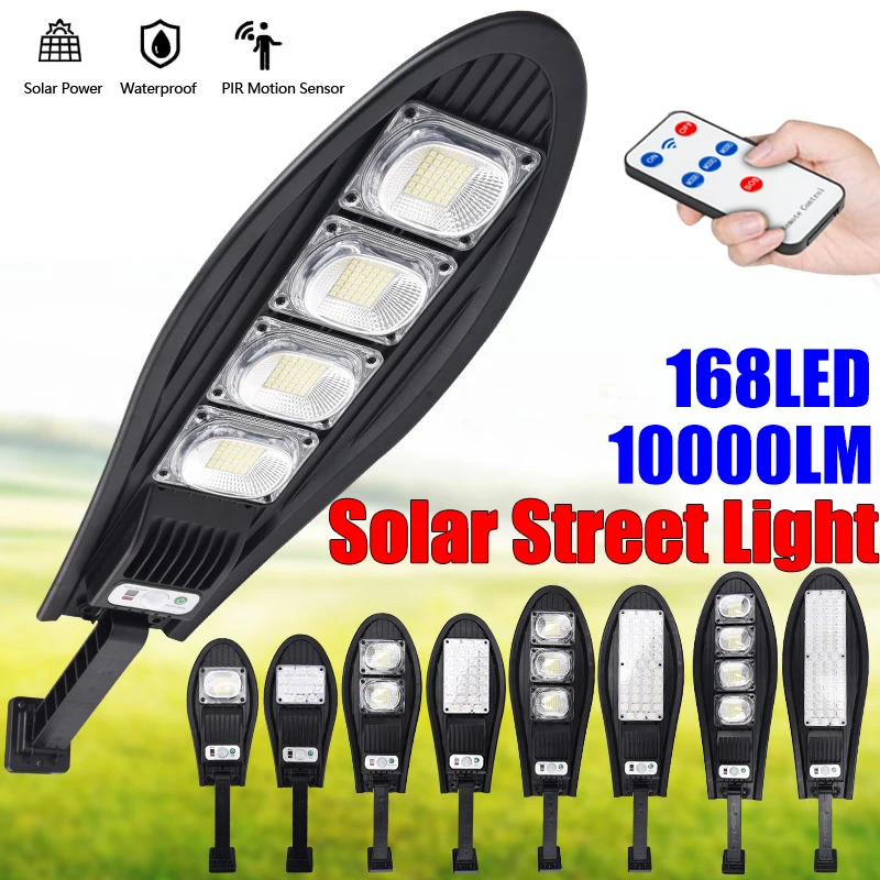 168LED 10000W Solar Street Light Super Bright Outdoor 3 Modes Motion Sensor Waterproof LED Lamp for Garden Villa Gard Park Wall 280000lm solar street light 3 modes 1200 mah rechargeable battery waterproof super bright outdoor wall lamp