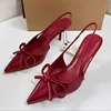 Red Bow Slingbacks High Heels for Woman Sexy Pointed Toe Patent Leather High Heels 2025 Autumn Elegant Woman Heeled Shoes 3