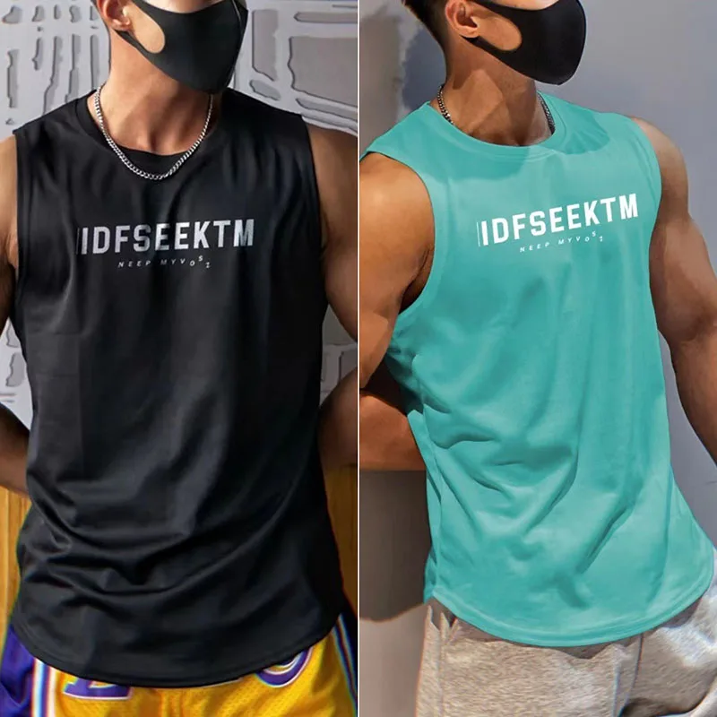 Basketball Training Muscle Fitness Quick Dry Tank Top Moisture Wicking Mesh Breathable Sports Tide Sleeveless T-Shirt Solid Men