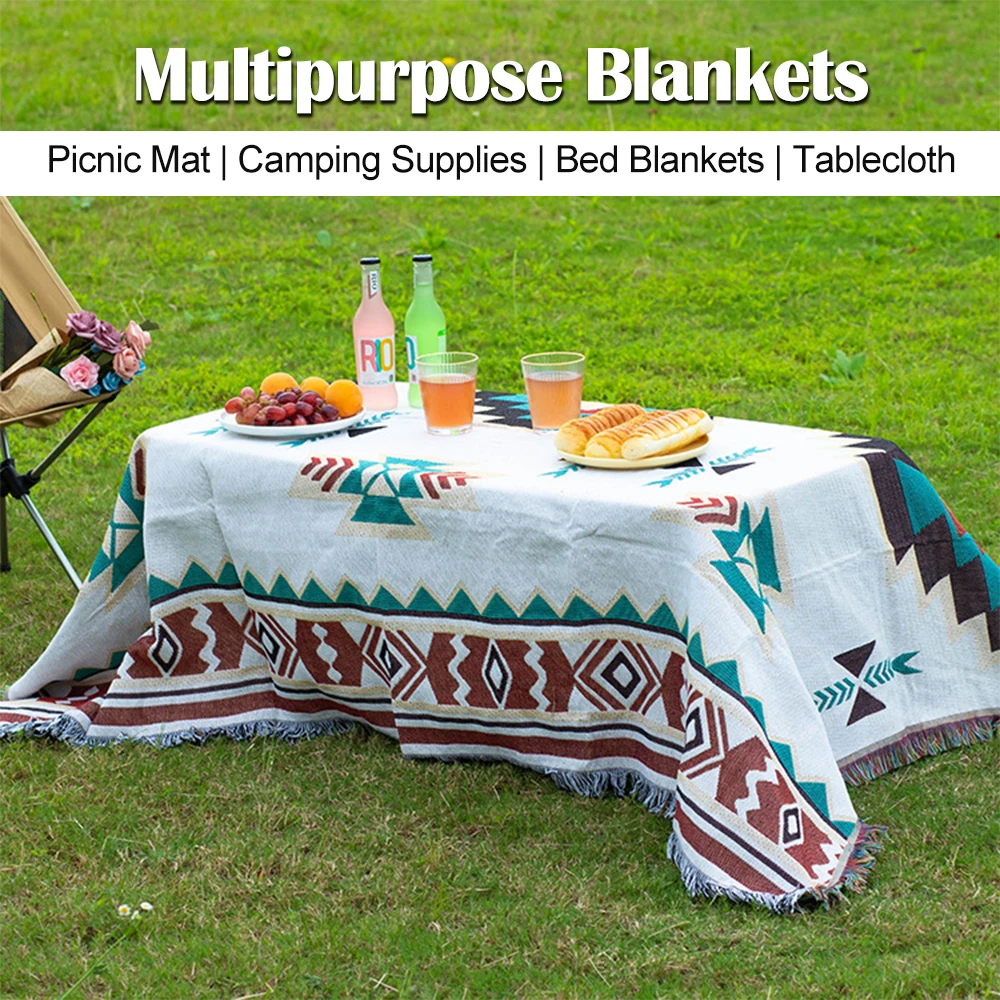 

Picnic Mat Outdoor Camping Supplies Indian Tribal Rugs Blankets Boho Decorative Bed Blankets Sofa Mats Travel Tassels Tablecloth