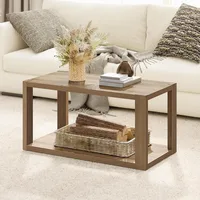 Farmhouse Rectangle Coffee Table-Boho Center Table with Storage Shelf,2-Tier Sofa Side Table Mid Century Small Table 1