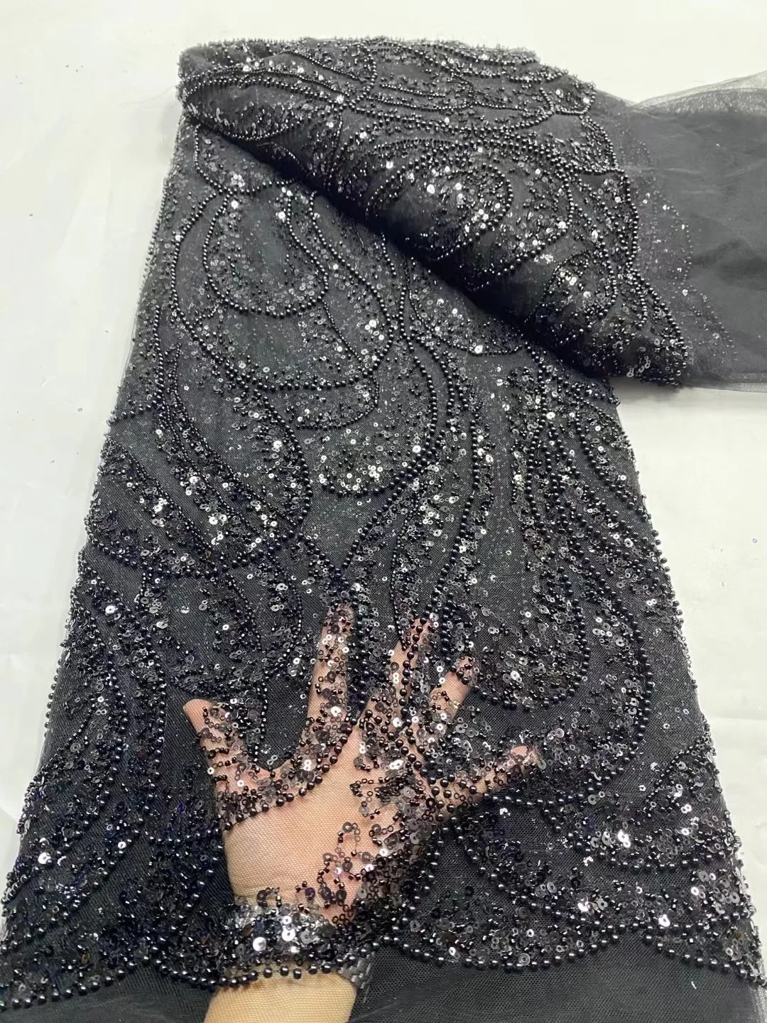 

Новейшая Высококачественная Роскошная французская вышитая кружевная ткань, африканская нигерийская ткань с блестками и бусинами для свадебного платья VD5883