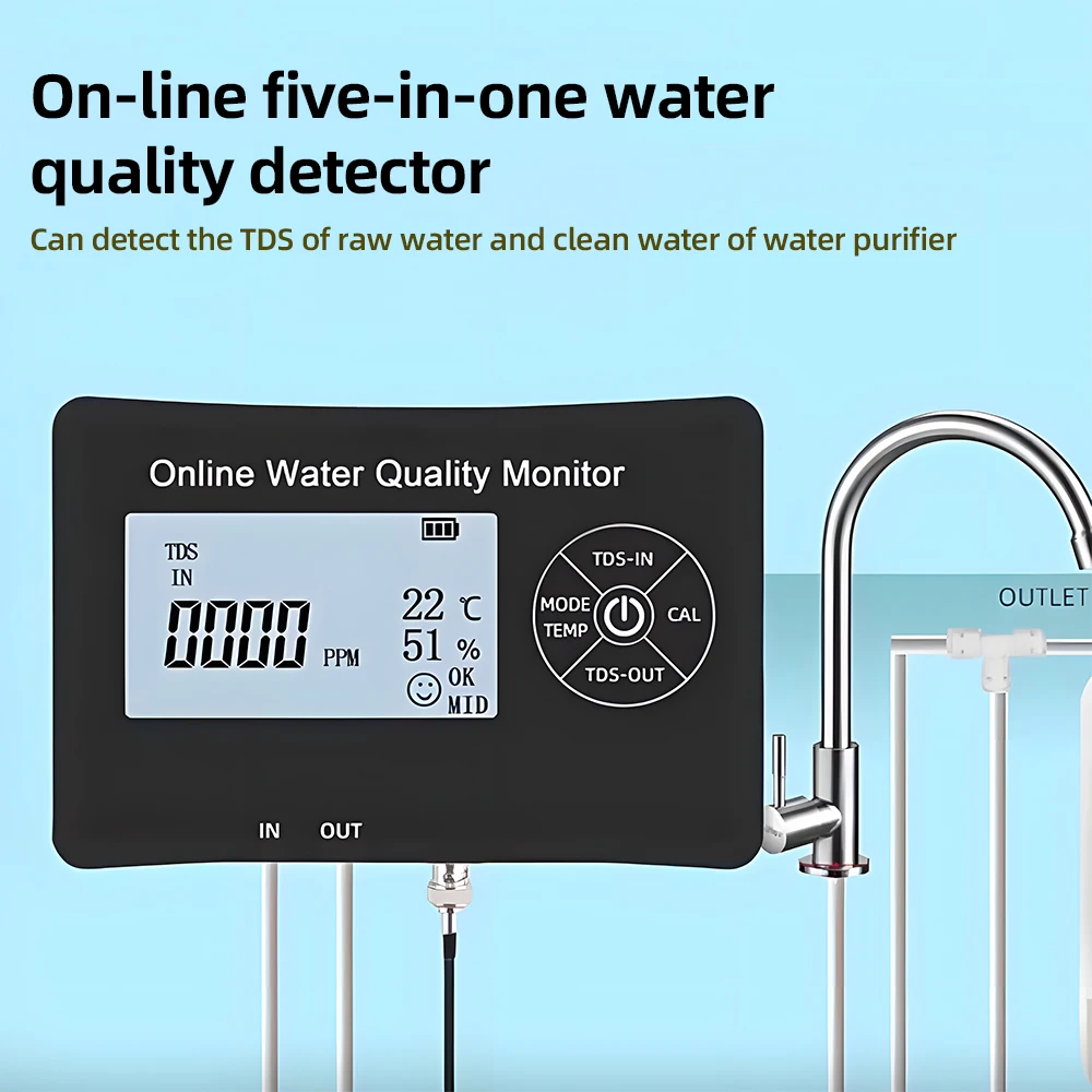 5 in1 PH Meter Water One Click Calibration Digital Water Quality Tester EC/TDS/PH/Temperature/Humidity Meter Drinking