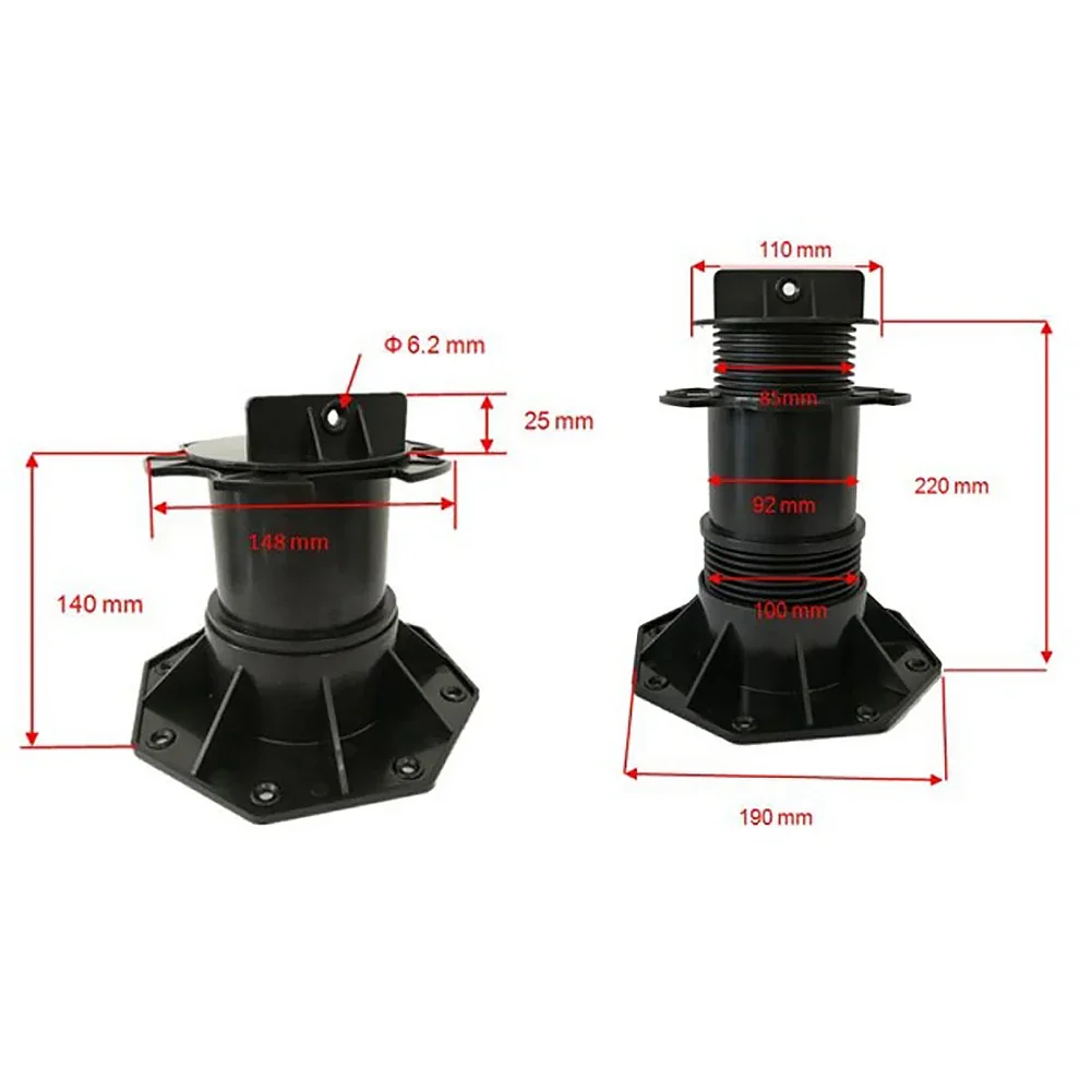 Black Bearing Decking Board Height Adjustable Building Material Booster Stable Strong for WPC Wood Home Decoration Floor Support Pedestal