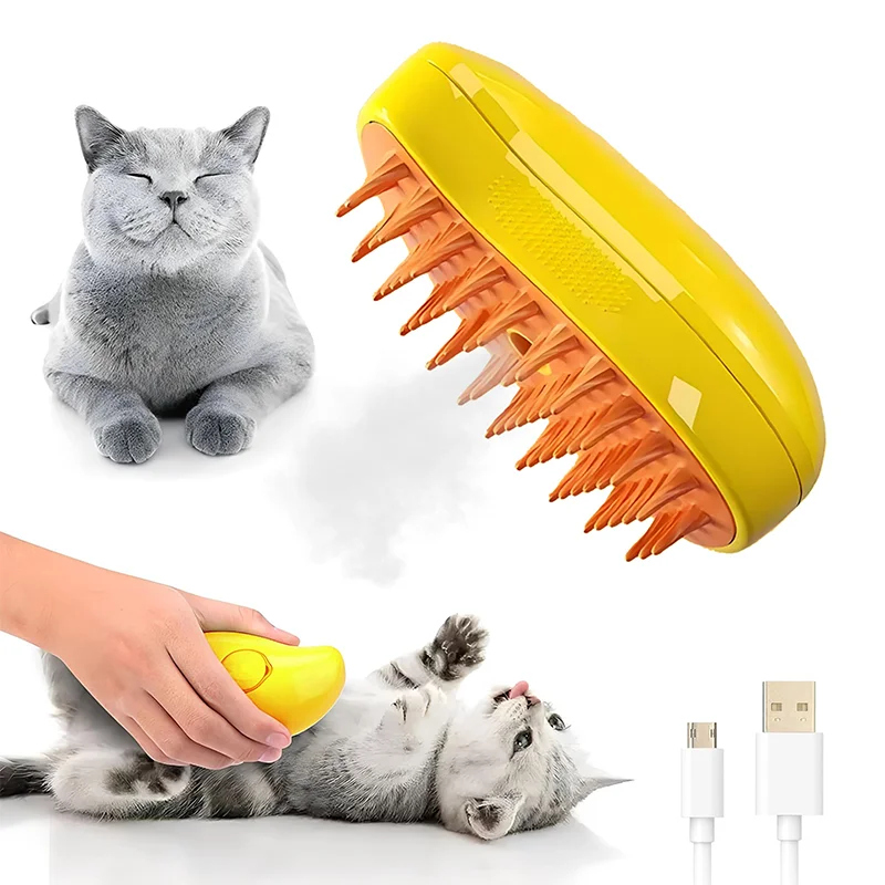 Pet Hair Brush Cat Steam 3in1 Steamy Floating Hair Brush Spray Massage Comb Rechargeable Slicker With Liquid Inlet