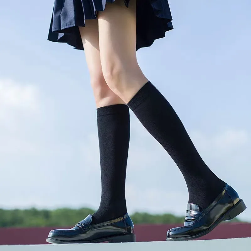 Woman Knee High Socks Velvet Lolita Long Thigh Socks Cute Solid Color Knee-high Cosplay Sexy Nylon Stockings Black White
