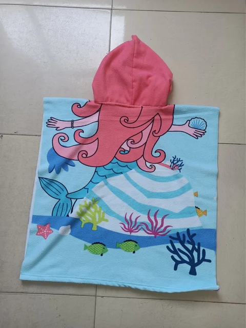 Beach Towel For Kids Hooded Bath Towel Poncho Kids Towel Microfiber Baby Towel For Girls 2-6 Years Bathroom Beach Swim Cover 2