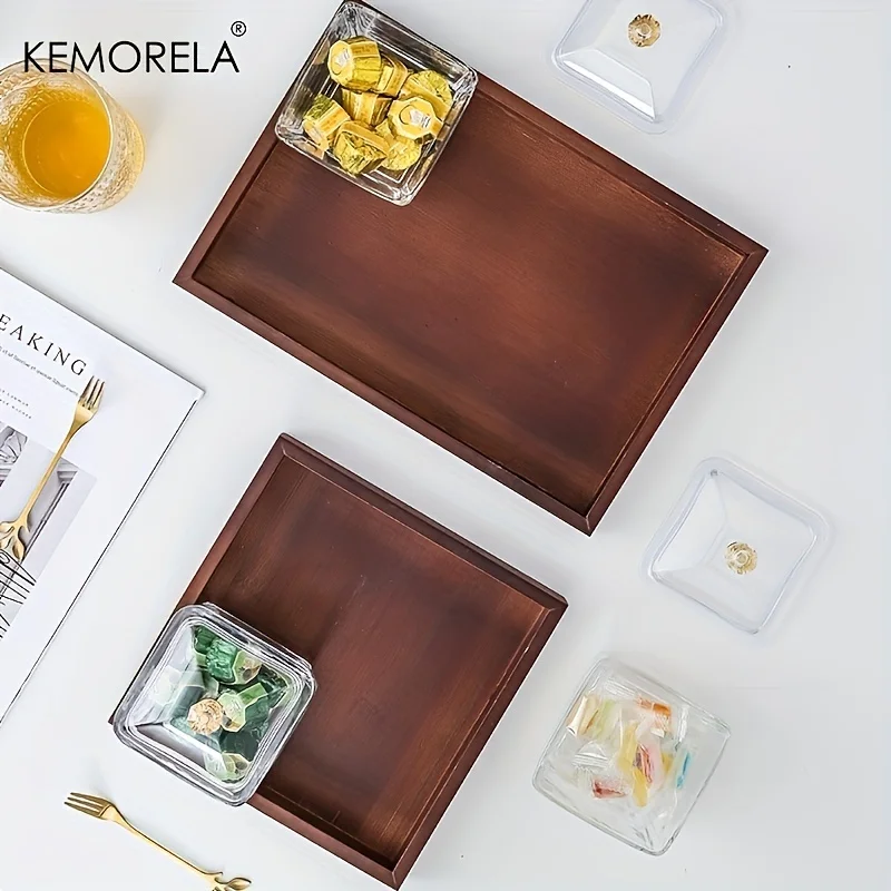 Description Picture 4 of itemBamboo Wooden Rectangular Tea Tray Solid Wood Tray Tea Cup Trays Stand Tray Wooden Hotel Dinner Plate Storage Tray Tableware