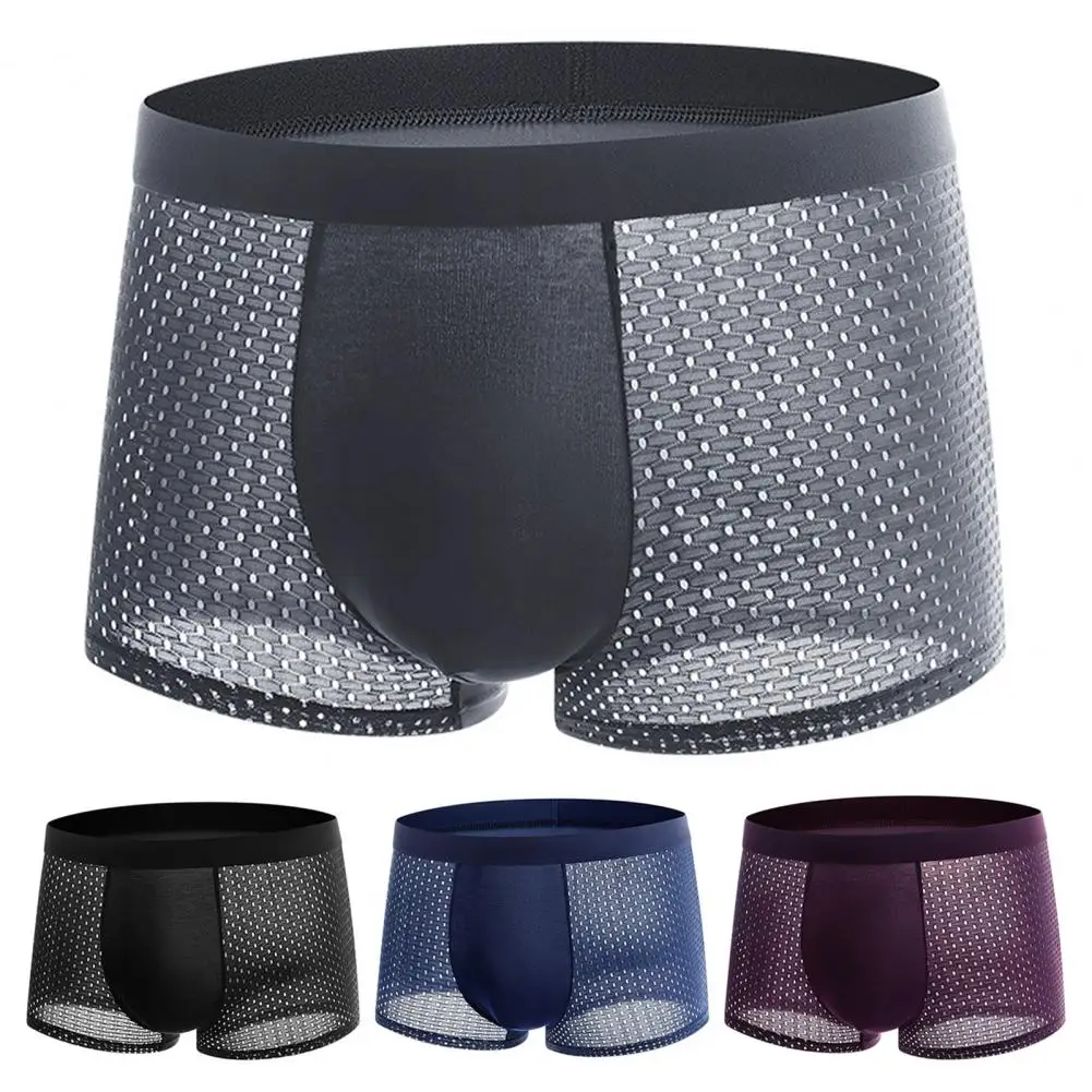 

Plus Size Wide Elastic Waistband Boxer Briefs Men's Summer Underwear U-convex Design Thin Ice Silk