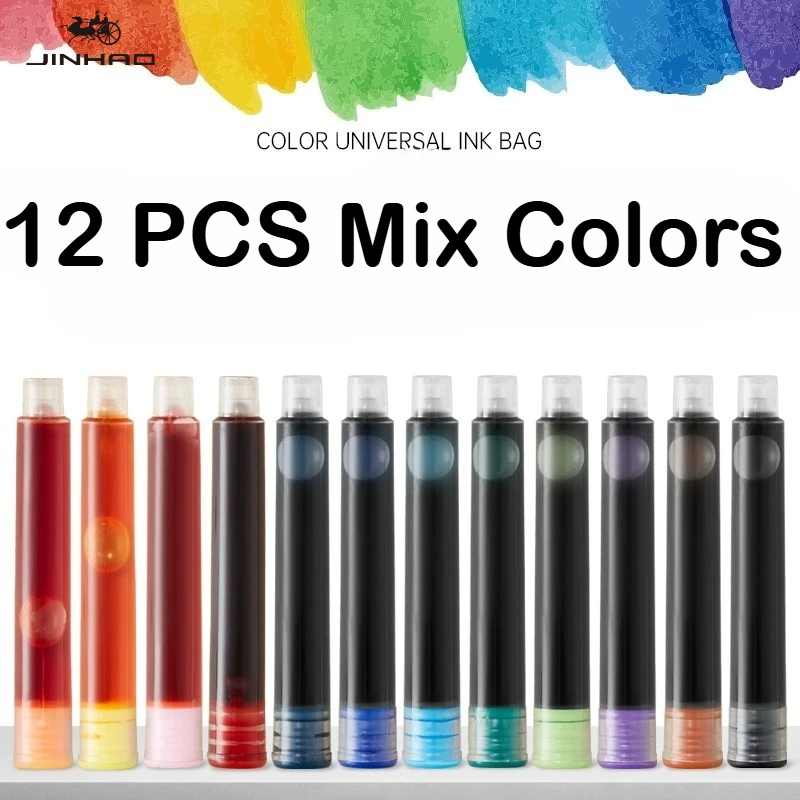 500/12 PCS JINHAO 12 색 만년필 범용 비 탄소 3.4mm 잉크 카트리지 Sac 리필 학교 사무용품 문구