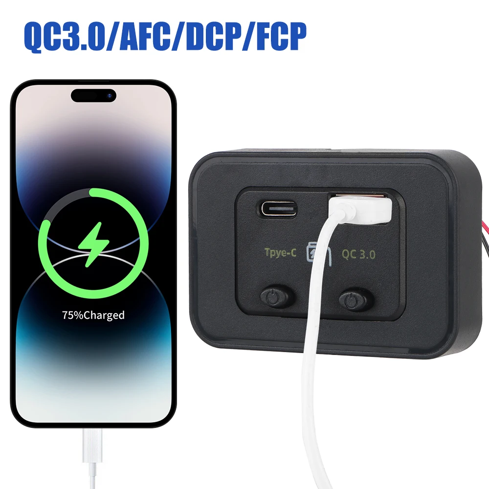 Caricatore rapido per auto 12V/24V Tipo C + QC3.0 Porta USB A per auto RV RV Home Camper Roulotte Caricatore per telefono con luce a LED Adattatore automatico - Image 4