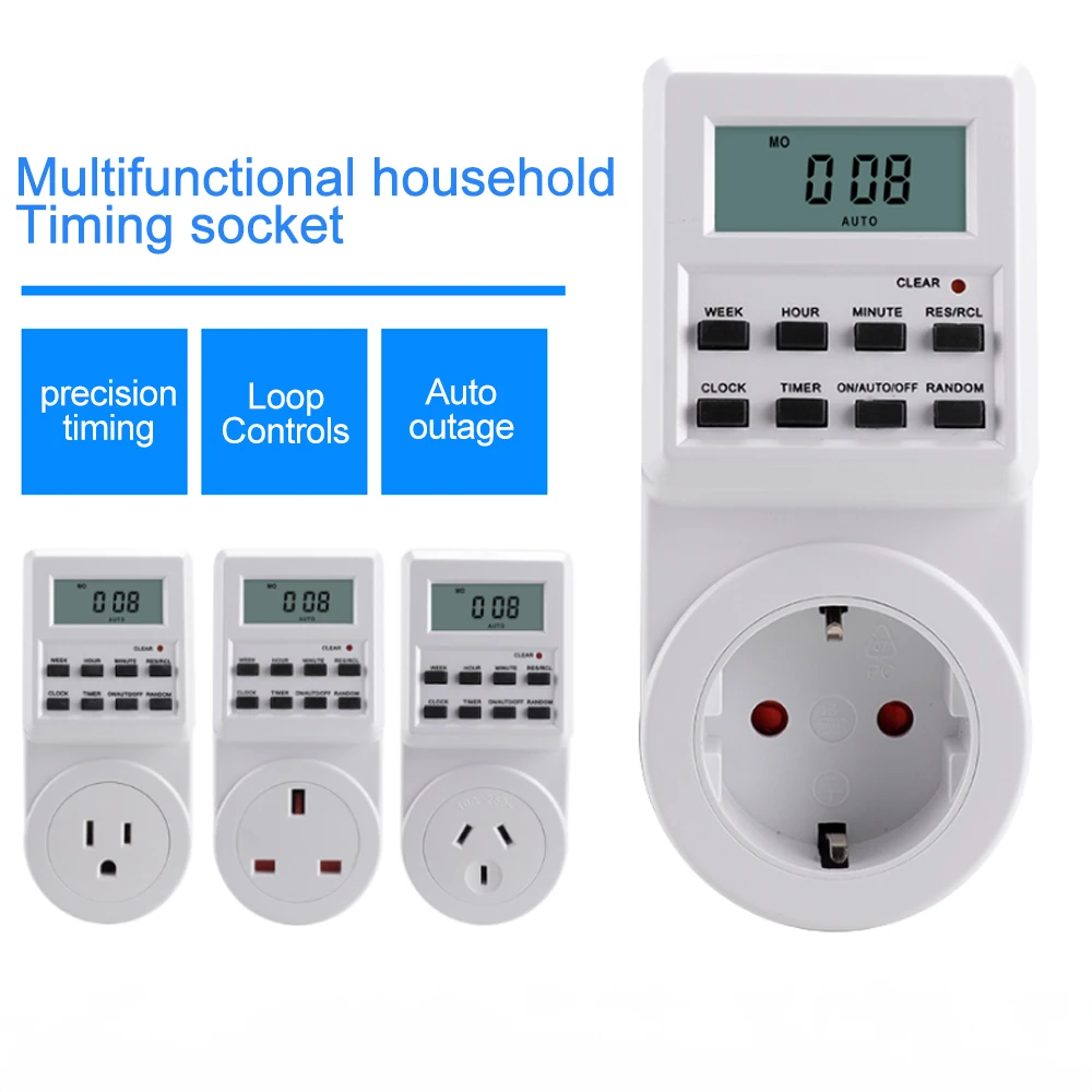 Electronic Digital Timer Switch 24 Hour Cyclic EU UK AU US Plug Kitchen Timer Outlet Programmable Timing Socket 220V 120V