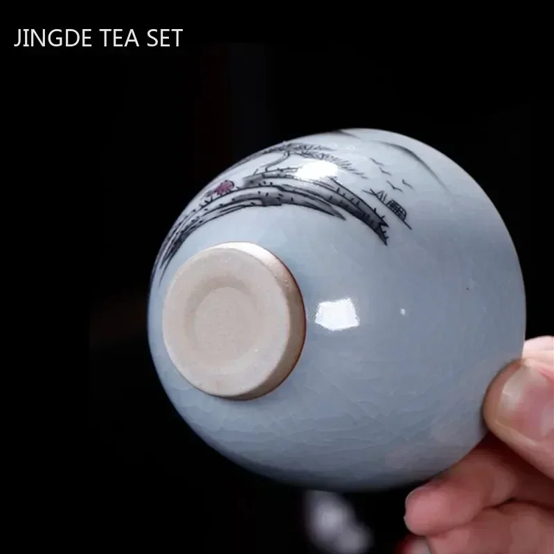 Chinese Antique Ceramic Teacup Ru Kiln Ice Cracked Glaze Tea Cup Personal Single Cup Tea Bowl Customized Household Drinkware